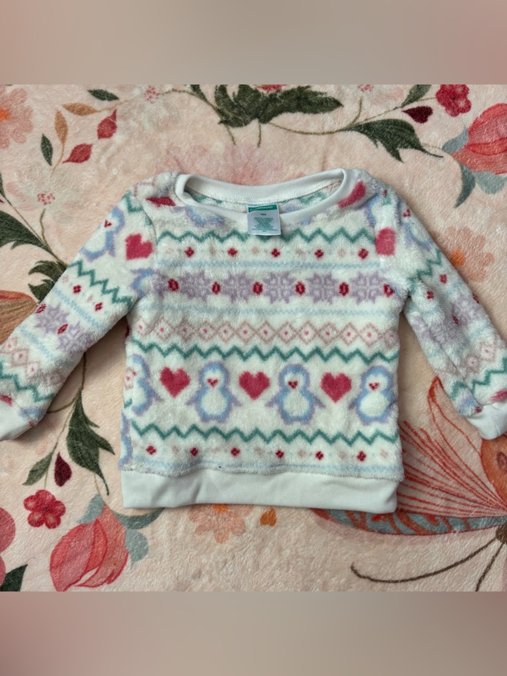 Garanimals White Fleece Top with Red, Green, Purple and Blue Accents